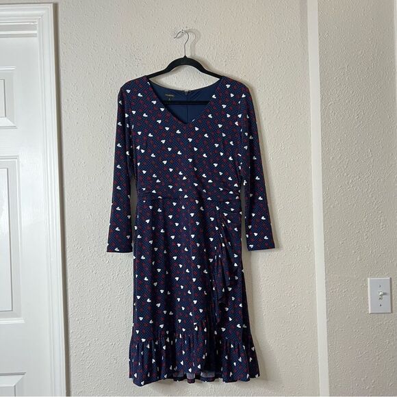 Talbots Heart Print A-Line Jersey Sheath Dress Long Sleeve Navy Blue Size 6 - Picture 3 of 9